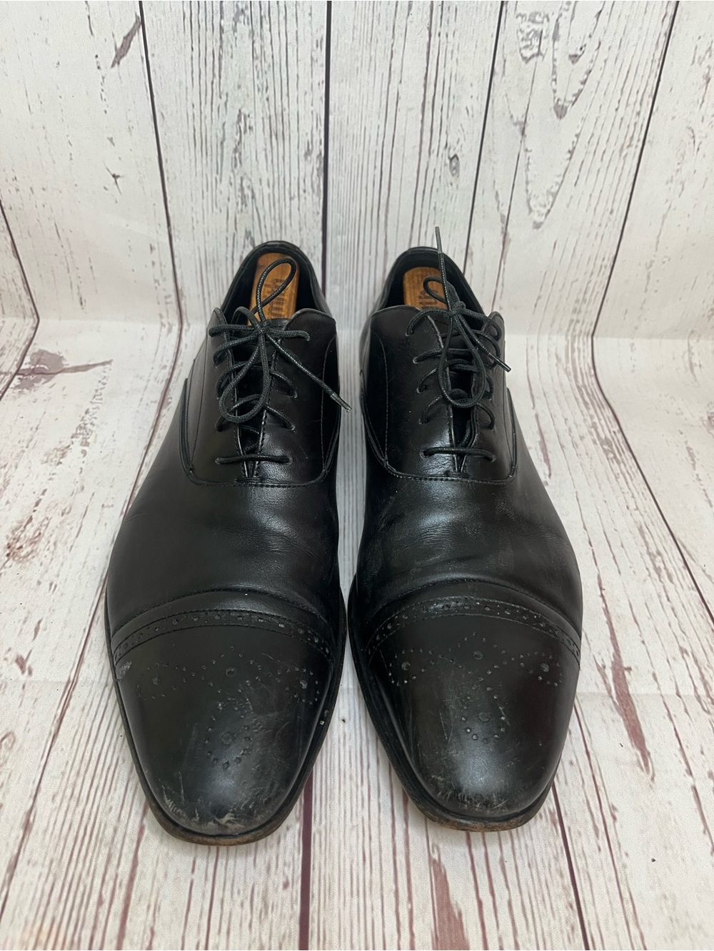 Men's Prada Size 8 Black Leather Dress Shoes Cap-Toe Oxford - Picture 4 of 16